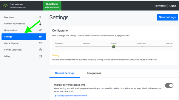 Nitropack - select settings